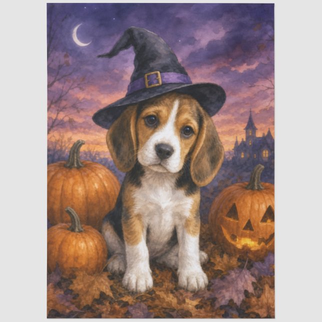 Beagle Witch Hat Pumpkin Tissue Paper (Front)
