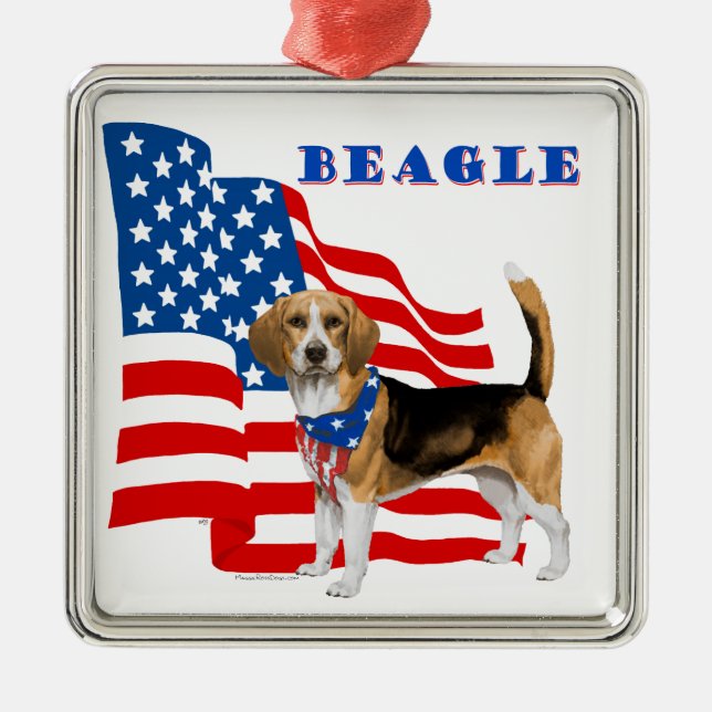 Beagle with American Flag Metal Tree Decoration (Front)