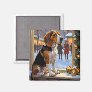 Beagle With Christmas Lights Holiday Magnet