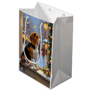 Beagle With Christmas Lights Holiday Medium Gift Bag
