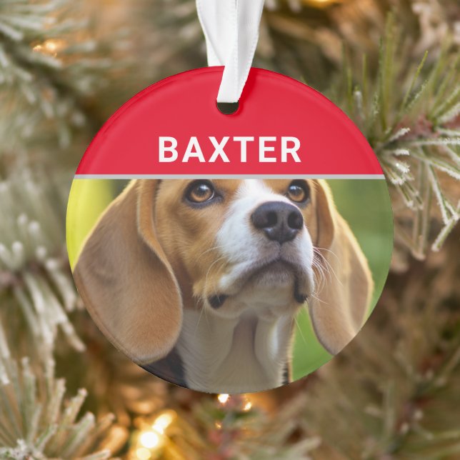 Beagle with Dog's Name and Photo Christmas Ornament (Tree)