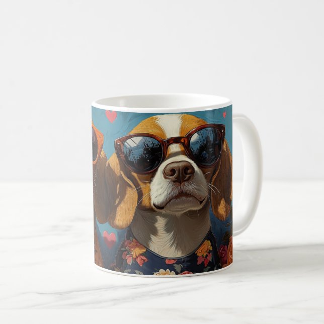 Beagle With Heart Roses Valentine's Day Coffee Mug (Front Right)