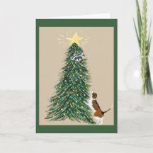 Beagle With Racoon in Christmas Tree