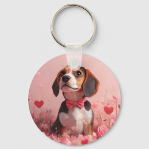 Beagle with Roses - Valentine's Day Key Ring