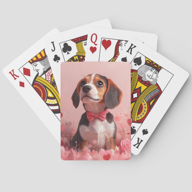 Beagle with Roses - Valentine's Day Playing Cards (Back)