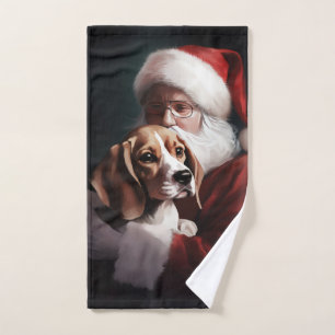 Beagle With Santa Claus Festive Christmas Bath Towel Set