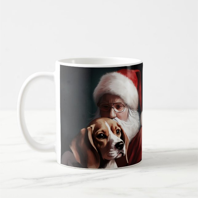 Beagle With Santa Claus Festive Christmas Coffee Mug (Left)