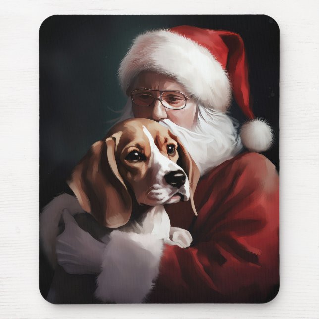 Beagle With Santa Claus Festive Christmas Mouse Mat (Front)