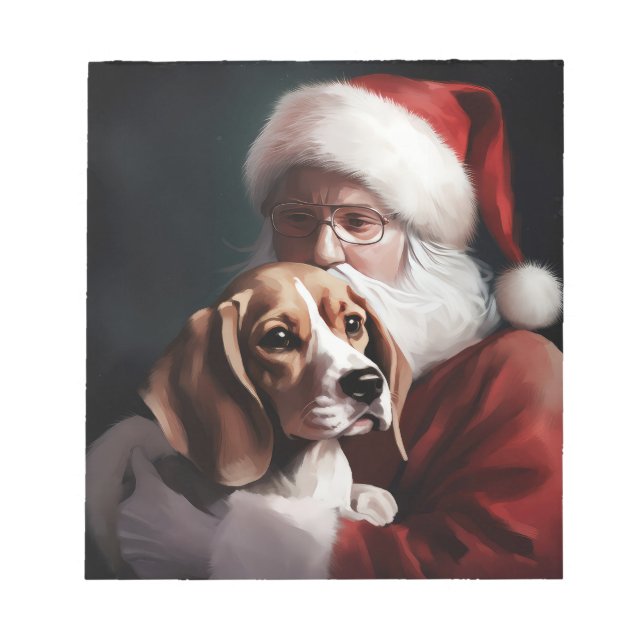 Beagle With Santa Claus Festive Christmas Notepad (Front)