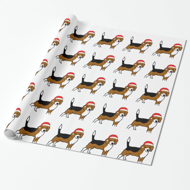 Beagle with Santa hat Wrapping Paper (Unrolled)