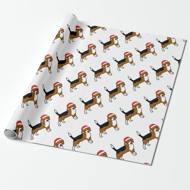 Beagle with Santa hat Wrapping Paper (Unrolled)