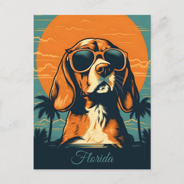 Beagle with sunglasses at a beach Custom Holiday Postcard (Front)