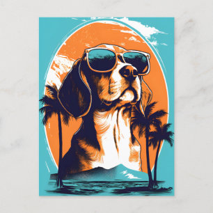 Beagle with sunglasses at a beach holiday postcard