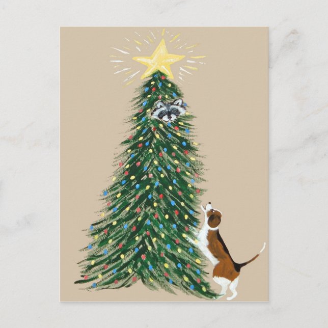 Beagle With Treed Racoon Postcard (Front)