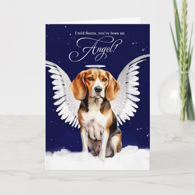 Beagle with Wings Angel Dog Christmas Holiday Card (Front)