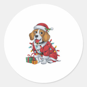 Beagle Xmas Lighting Santa Beagle Dog Christmas Classic Round Sticker