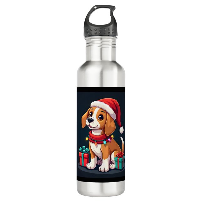 Beagle Xmas Lighting Santa Beagle Dog Christmas Ta 710 Ml Water Bottle (Front)