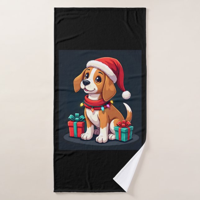 Beagle Xmas Lighting Santa Beagle Dog Christmas Ta Bath Towel (Bath Towel)