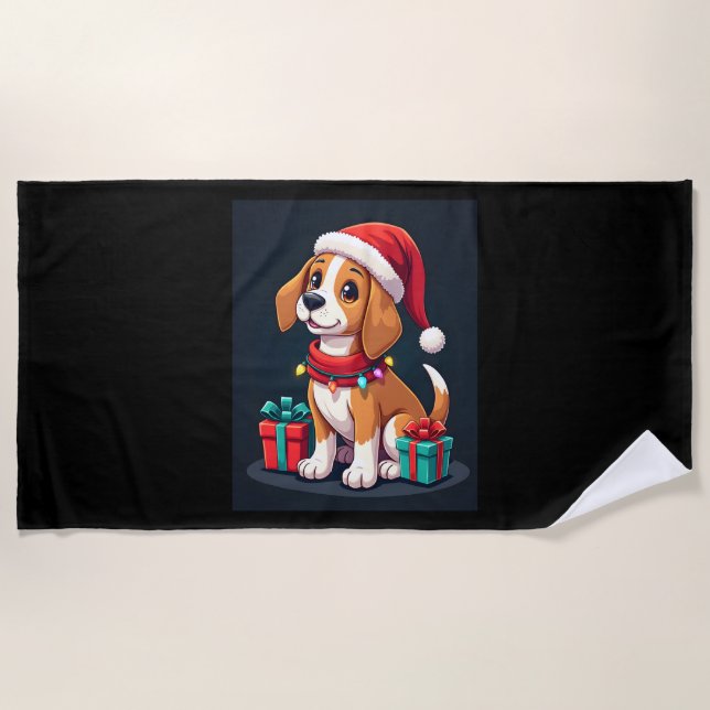 Beagle Xmas Lighting Santa Beagle Dog Christmas Ta Beach Towel (Front)