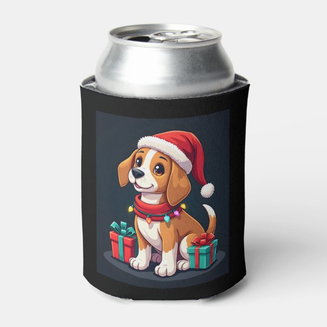 Beagle Xmas Lighting Santa Beagle Dog Christmas Ta Can Cooler (Can Front)