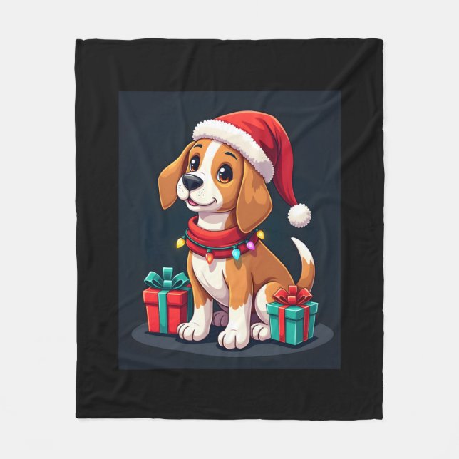 Beagle Xmas Lighting Santa Beagle Dog Christmas Ta Fleece Blanket (Front)