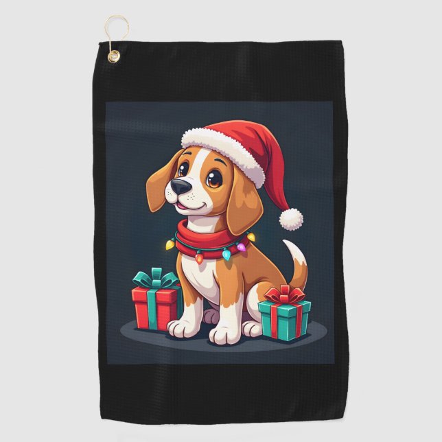 Beagle Xmas Lighting Santa Beagle Dog Christmas Ta Golf Towel (Front)