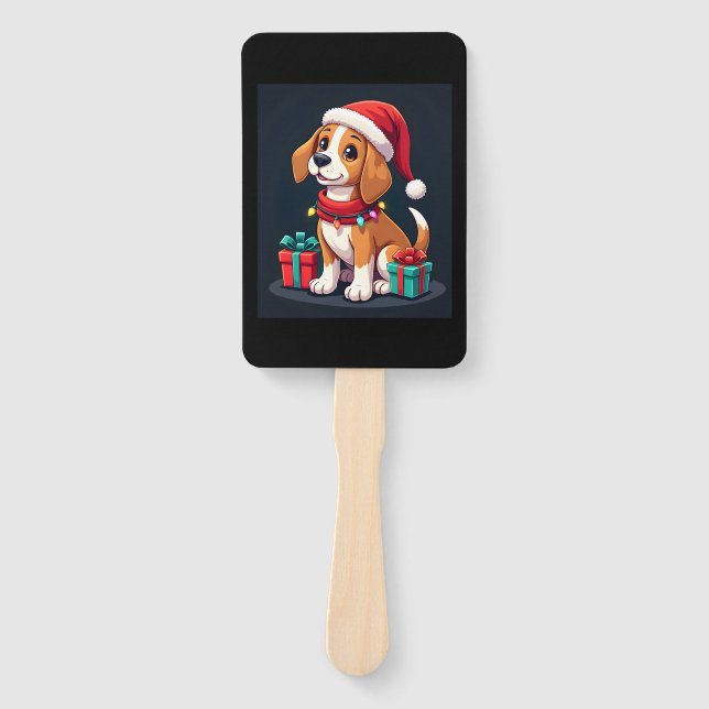 Beagle Xmas Lighting Santa Beagle Dog Christmas Ta Hand Fan (Front)