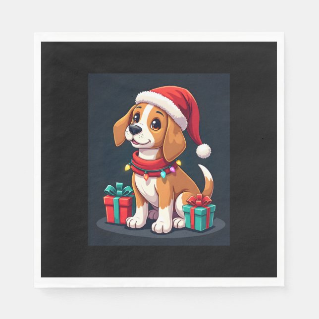Beagle Xmas Lighting Santa Beagle Dog Christmas Ta Napkin (Front)