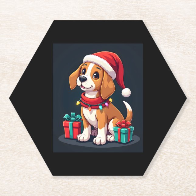 Beagle Xmas Lighting Santa Beagle Dog Christmas Ta Paper Coaster (Front)