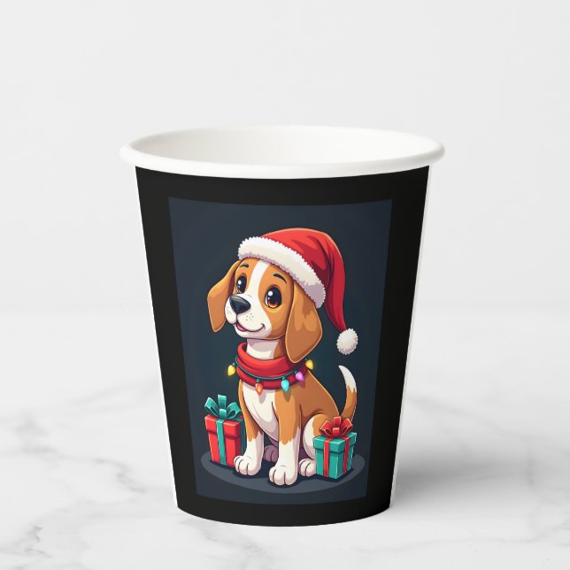 Beagle Xmas Lighting Santa Beagle Dog Christmas Ta Paper Cups (Front)