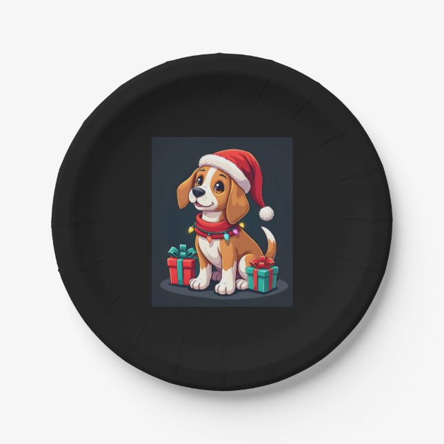Beagle Xmas Lighting Santa Beagle Dog Christmas Ta Paper Plate (Front)