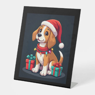 Beagle Xmas Lighting Santa Beagle Dog Christmas Ta Pedestal Sign