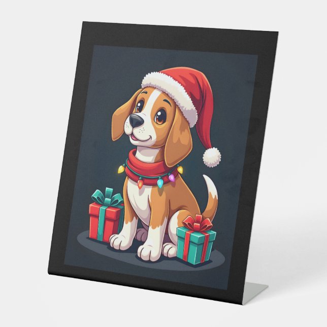Beagle Xmas Lighting Santa Beagle Dog Christmas Ta Pedestal Sign (Front)