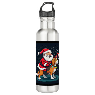 Beagle Xmas Lighting Santa Riding Beagle Dog Chris 710 Ml Water Bottle