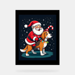 Beagle Xmas Lighting Santa Riding Beagle Dog Chris Acrylic Sign