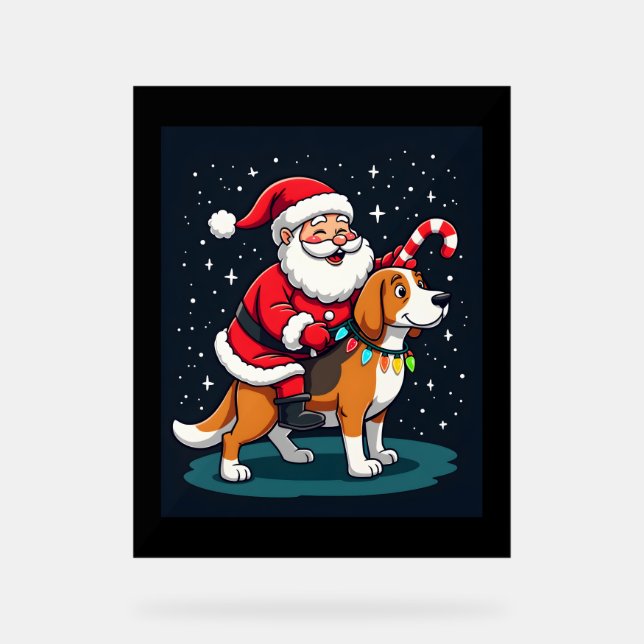 Beagle Xmas Lighting Santa Riding Beagle Dog Chris Acrylic Sign (Front)