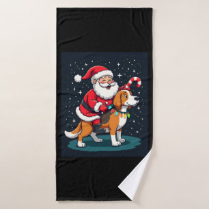 Beagle Xmas Lighting Santa Riding Beagle Dog Chris Bath Towel