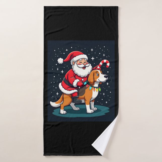 Beagle Xmas Lighting Santa Riding Beagle Dog Chris Bath Towel (Bath Towel)