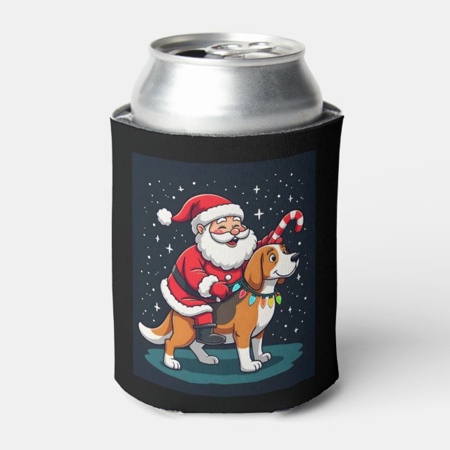 Beagle Xmas Lighting Santa Riding Beagle Dog Chris Can Cooler (Can Front)