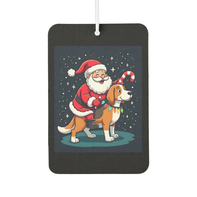 Beagle Xmas Lighting Santa Riding Beagle Dog Chris Car Air Freshener (Front)