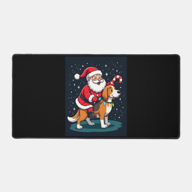 Beagle Xmas Lighting Santa Riding Beagle Dog Chris Desk Mat (Front)