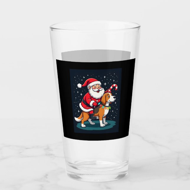 Beagle Xmas Lighting Santa Riding Beagle Dog Chris Glass (Front)