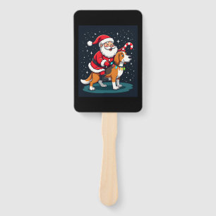 Beagle Xmas Lighting Santa Riding Beagle Dog Chris Hand Fan