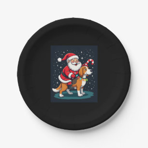 Beagle Xmas Lighting Santa Riding Beagle Dog Chris Paper Plate