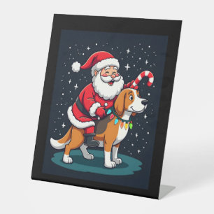 Beagle Xmas Lighting Santa Riding Beagle Dog Chris Pedestal Sign