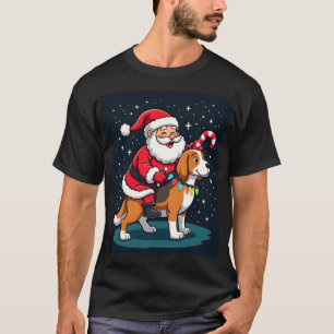 Beagle Xmas Lighting Santa Riding Beagle Dog Chris T-Shirt