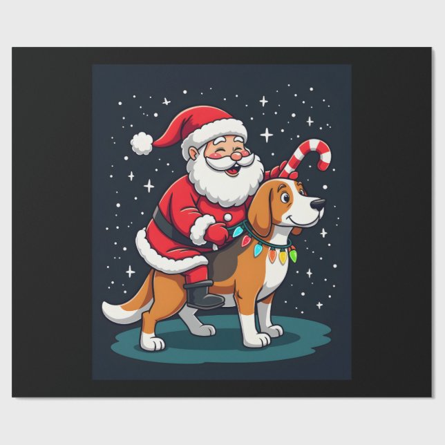 Beagle Xmas Lighting Santa Riding Beagle Dog Chris Wrapping Paper (Flat)