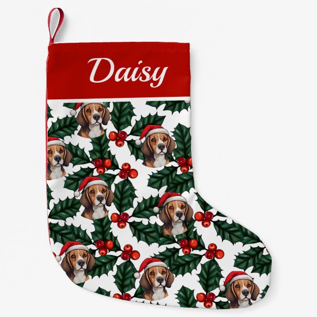 Beagles and Holly Small Christmas Stocking (Front)