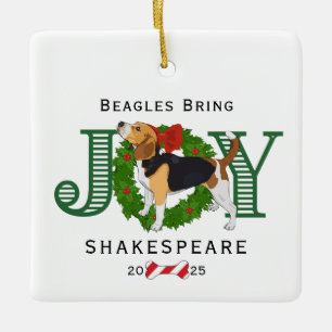 Beagles Bring Joy Wreath Ceramic Ornament