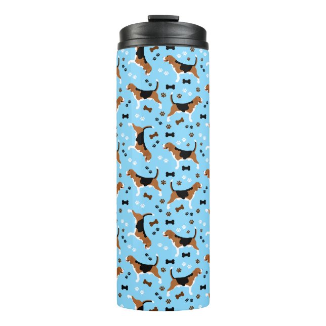 Beagles Dog Pattern Blue Pawprints Thermal Tumbler (Front)